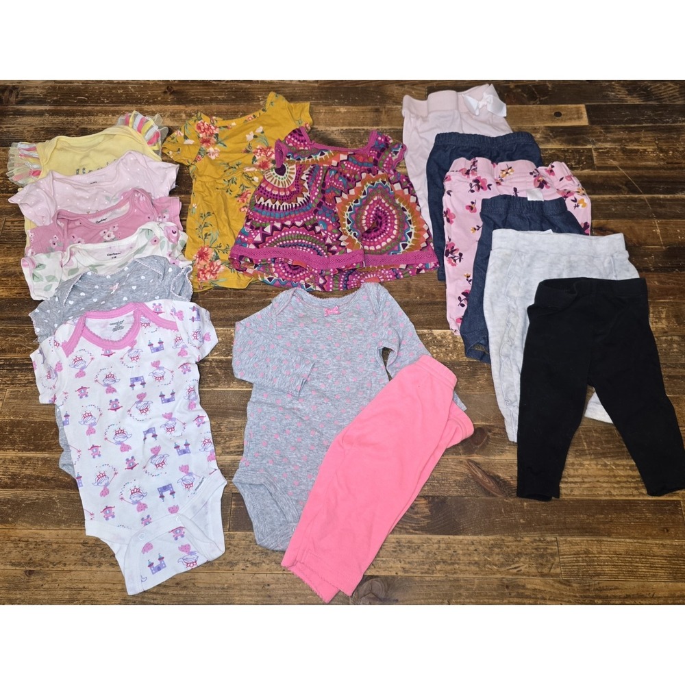 Baby Girl 0-3 Mo Bundle 16 pc Lot Newborn Bodysuits Pants Outfits Dress Bundle